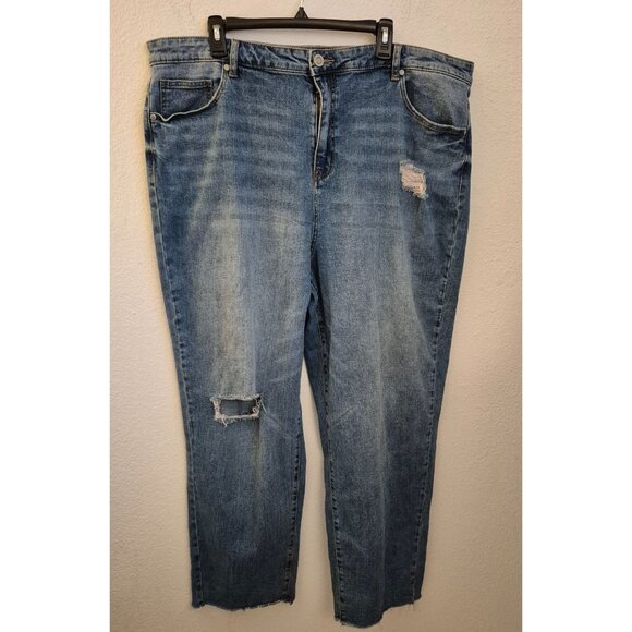 Eloquii Medium Wash Distressed Straight Leg Jean Size 22 GUC - Picture 1 of 7